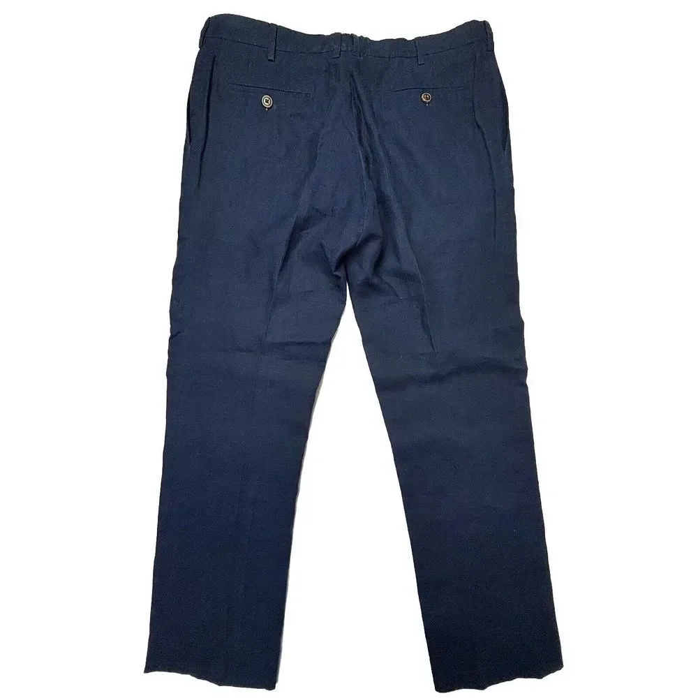 Connolly England Mens Linen Trousers Pants EU56 36X30 Navy‎ Tapered Italy EUC